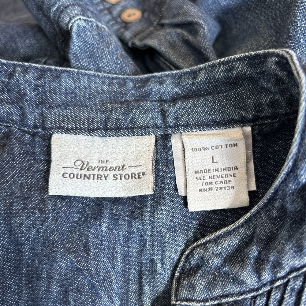 The Vermont Country Store Dress Size Large 100% Cotton Denim Pleated Cottagecore - Picture 2 of 8